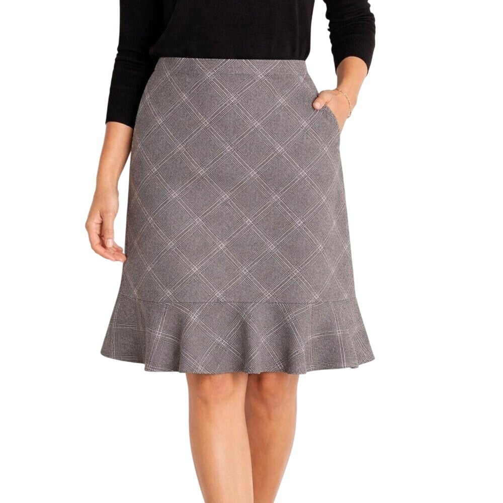 Blacker Plaid Flounce Skirt Womens 16P Grey Glen Check‎ A-Line Knee Length